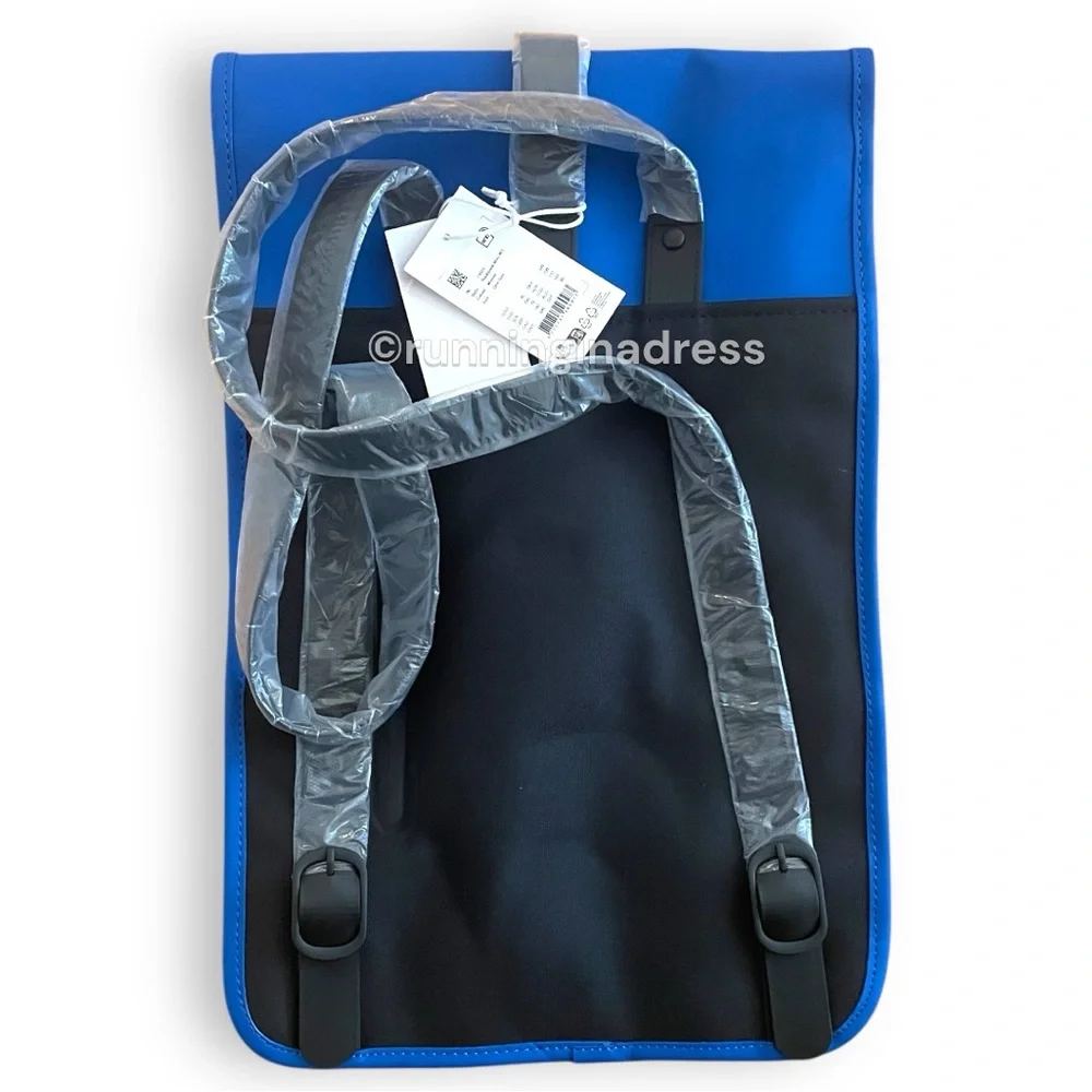 NWT Rains Waterproof Backpack W3 Mini In Color Waves Blue & Black